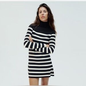 Zara Black and White Striped Sweater Dress